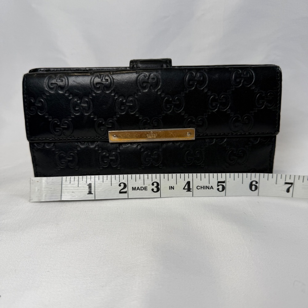 Gucci Guccissima Continental Wallet Womens OS Black Leather Bifold Gold Plate - Picture 10 of 11